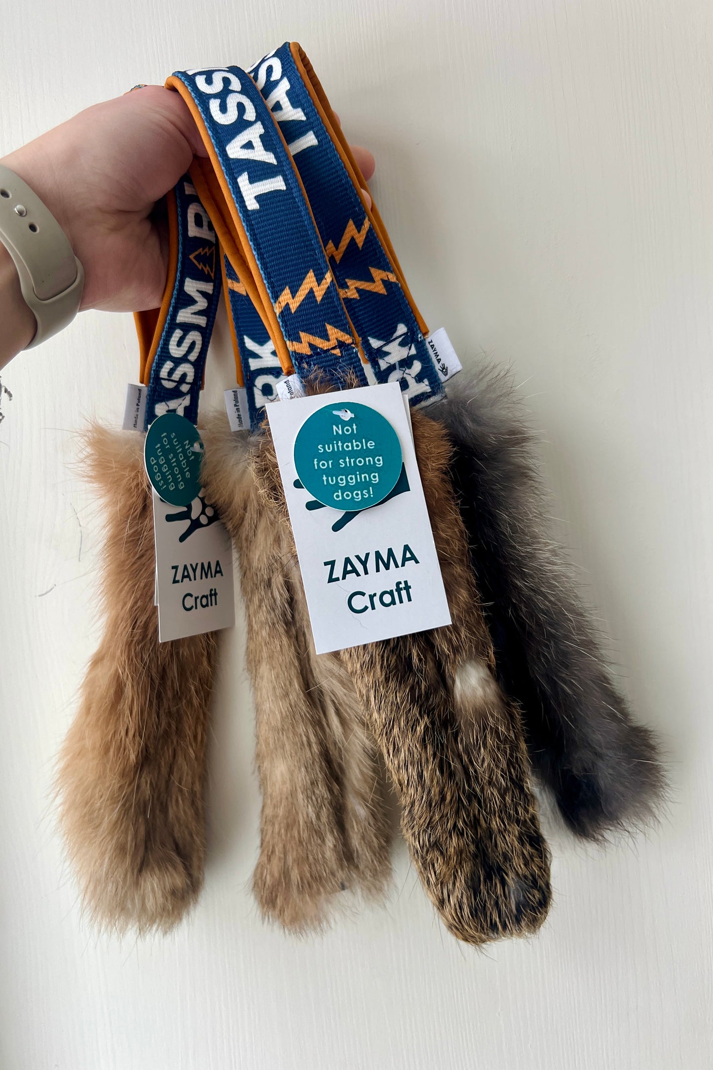 Rabbit fur pocket tug with handle