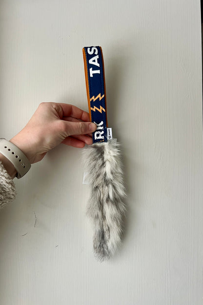 Rabbit fur pocket tug with handle