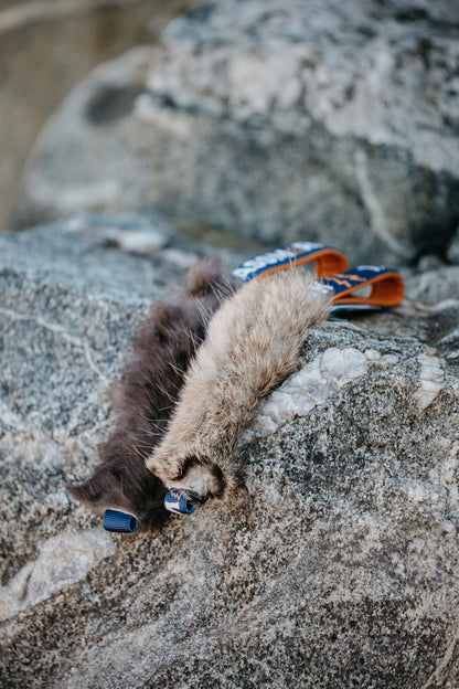 Rabbit fur pocket tug with handle