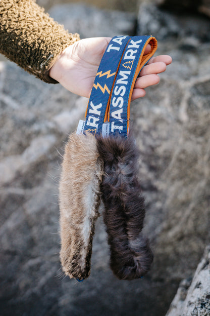 Rabbit fur pocket tug with handle