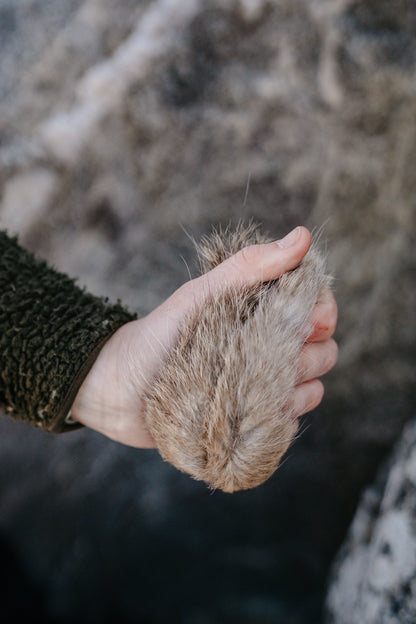 Rabbit fur pocket tug with handle